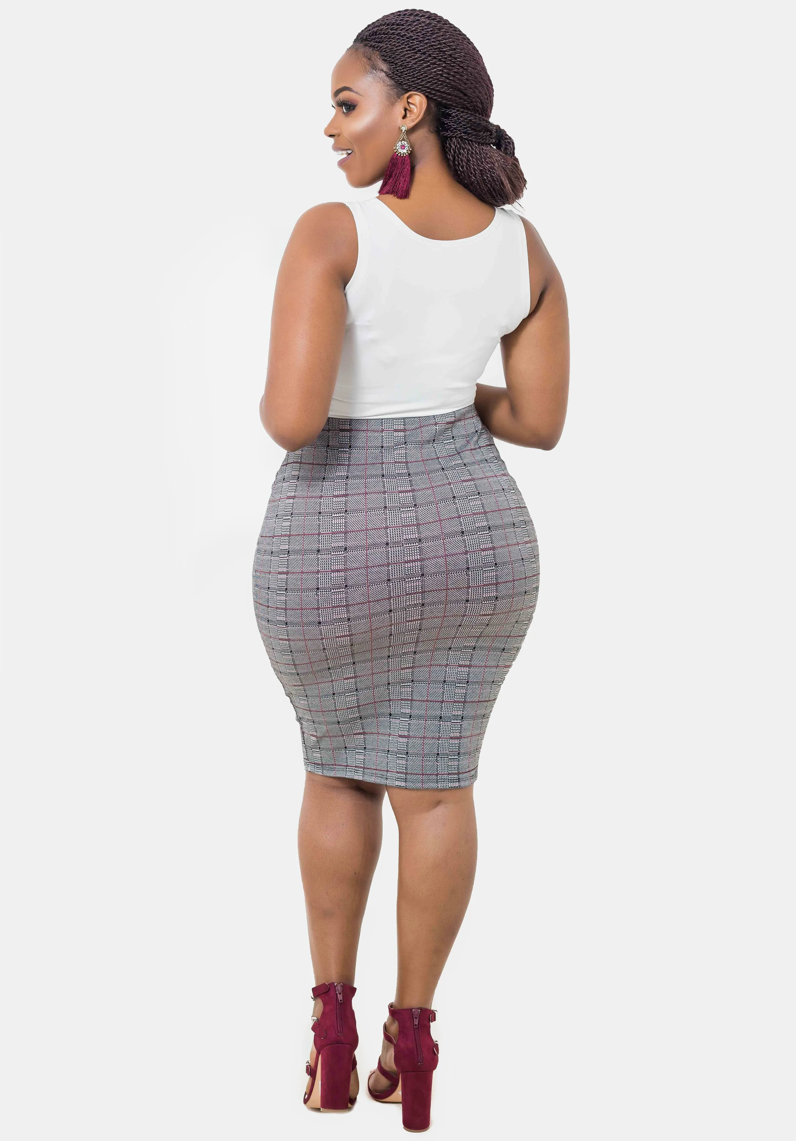 Vivo Plaid Pencil Skirt - Grey Print