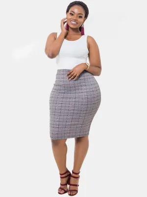 Vivo Plaid Pencil Skirt - Grey Print