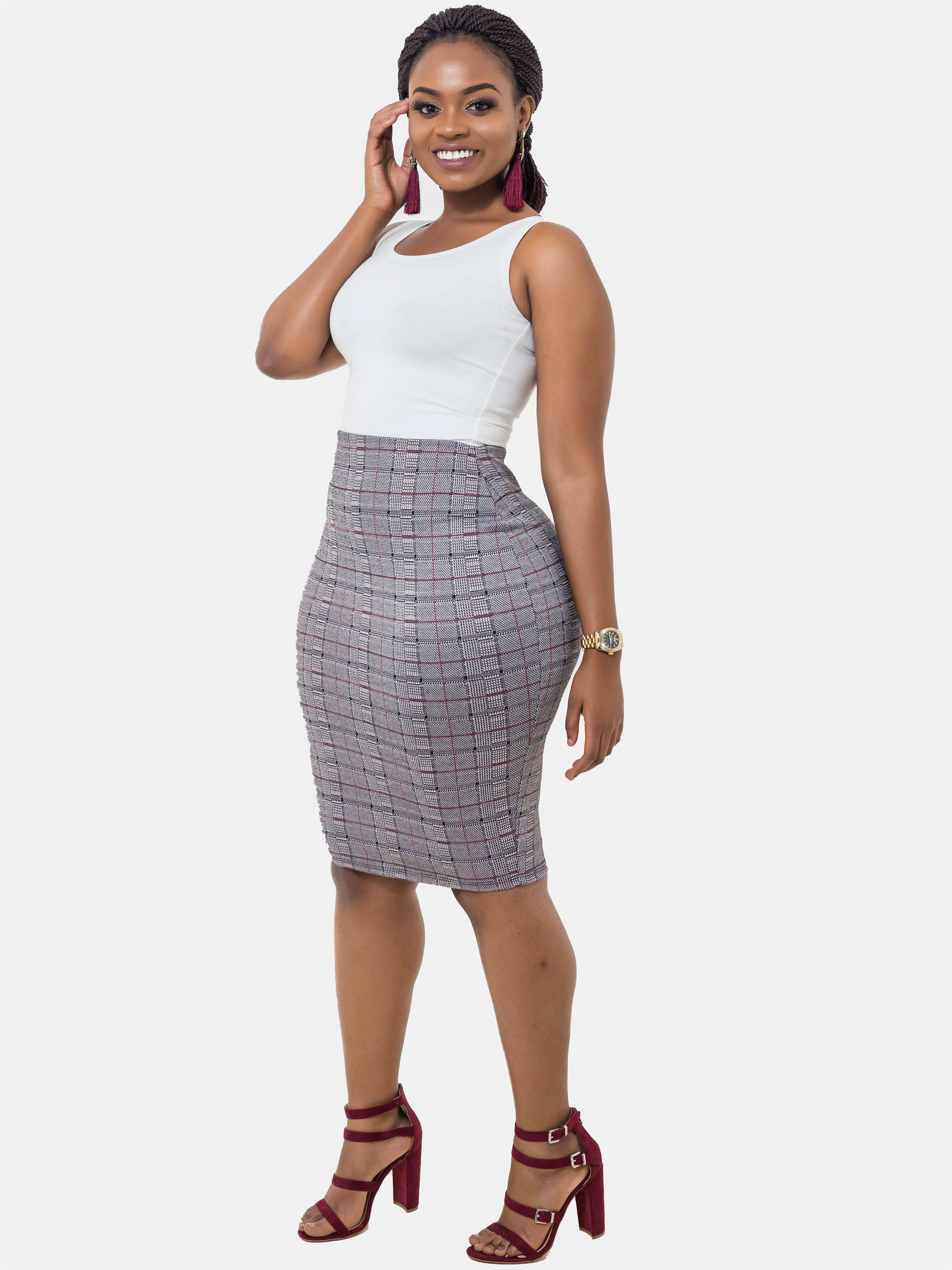 Vivo Plaid Pencil Skirt - Grey Print