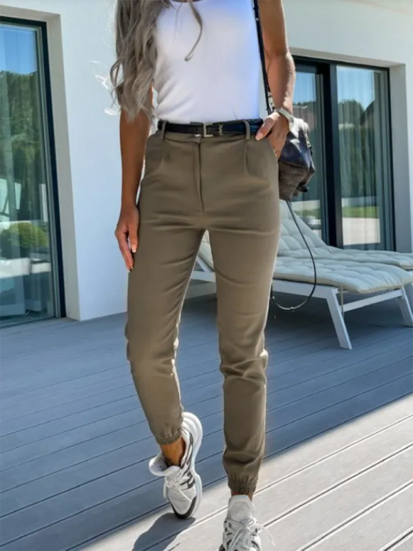Washed cotton slim fit nine-point pants