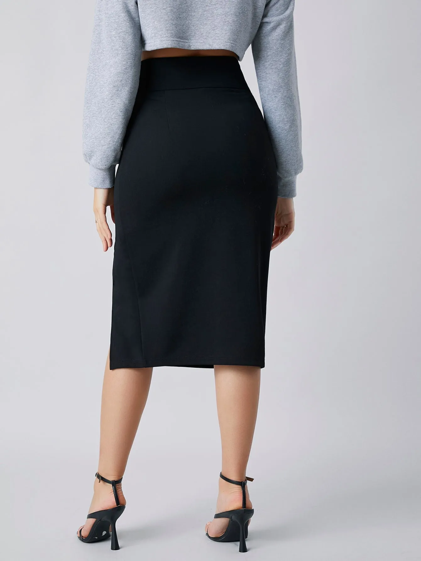 Wide Waistband Split Thigh Skirt