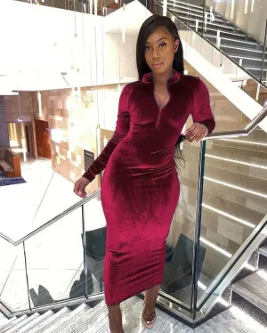 “Wine Red Velvet” Dress