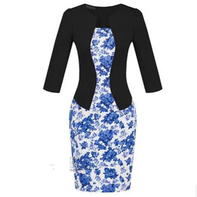 Women Fashion Autumn Spring Style Faux Two Piece Elegant Plaid Long Sleeve Pencil Dresses Office Wear Work Outfits S122