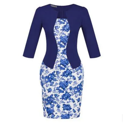 Women Fashion Autumn Spring Style Faux Two Piece Elegant Plaid Long Sleeve Pencil Dresses Office Wear Work Outfits S122