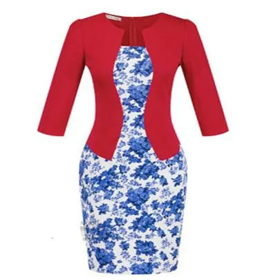 Women Fashion Autumn Spring Style Faux Two Piece Elegant Plaid Long Sleeve Pencil Dresses Office Wear Work Outfits S122