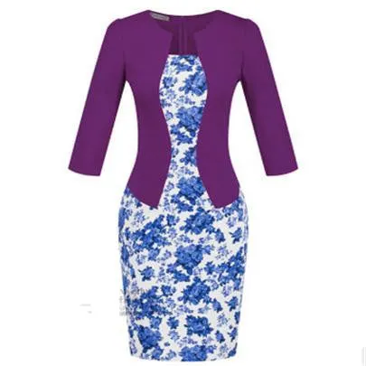 Women Fashion Autumn Spring Style Faux Two Piece Elegant Plaid Long Sleeve Pencil Dresses Office Wear Work Outfits S122