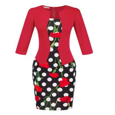 Women Fashion Autumn Spring Style Faux Two Piece Elegant Plaid Long Sleeve Pencil Dresses Office Wear Work Outfits S122