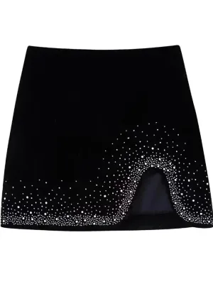 Women Fashion Hem Shinning Sequined Velvet Mini Skirt Female Chic Side Zipper Pencil