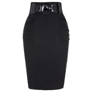 Women Pencil Skirts Casual Black Midi Skirt Slim OL Fitted High Waist Female Ladies Skirts Saia Bodycon Office Skirt Faldas