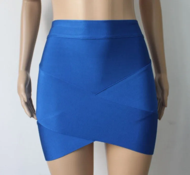 Women Sexy nude blue white Gold Silver Foil Celebrity Bandage Skirts Rayon Good Stretch Mini bodycon Pencil skirt