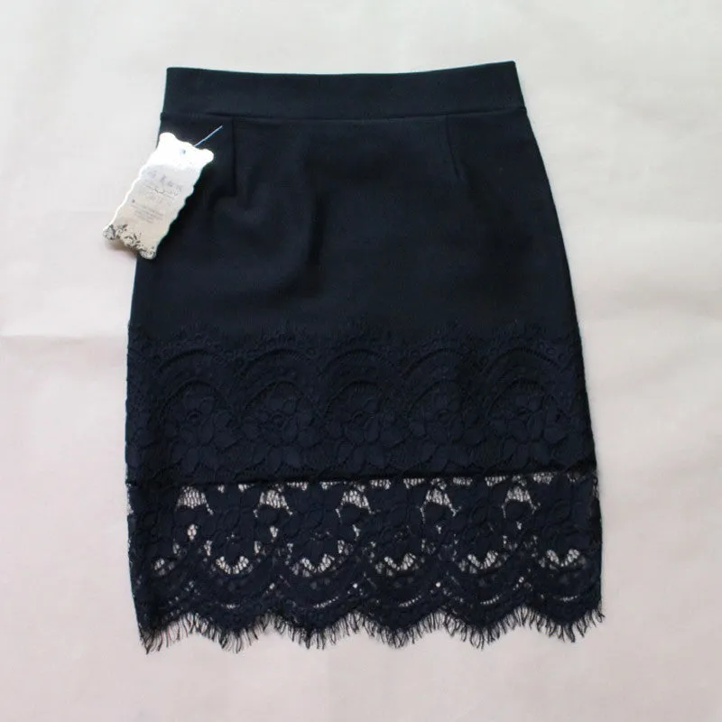 Women Skirt Lace Stretch Office Stretch Black Pencil Skirts KB655