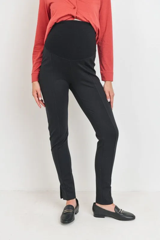 Women's black viscose nylon slim leg over the bump maternity pants