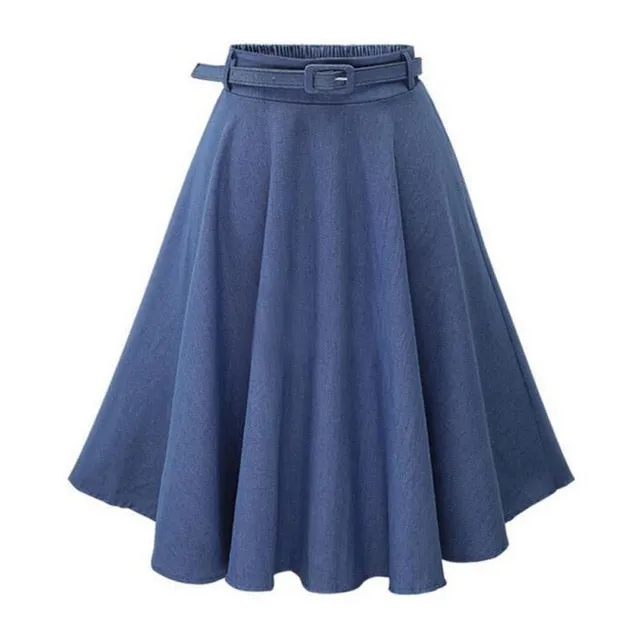 Women's Denim Skirt A-line High Elastic Waist