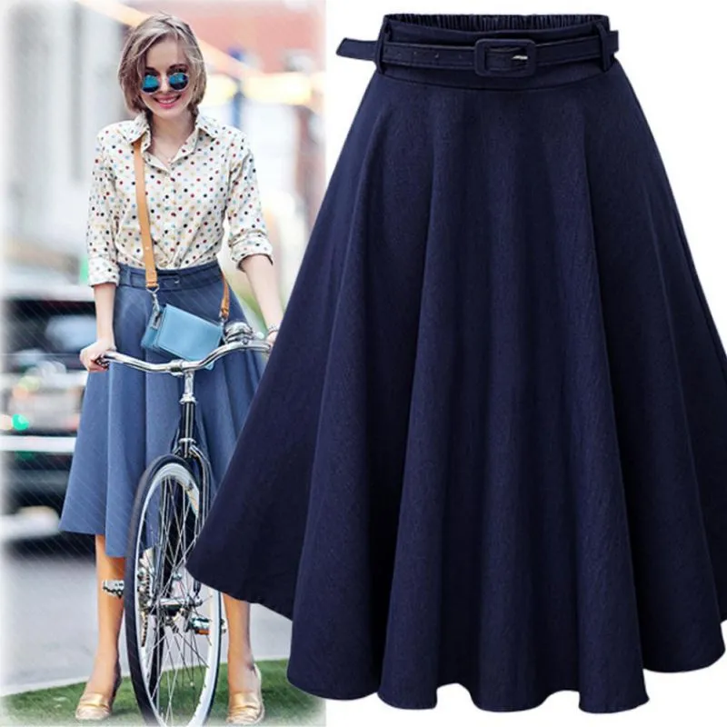 Women's Denim Skirt A-line High Elastic Waist
