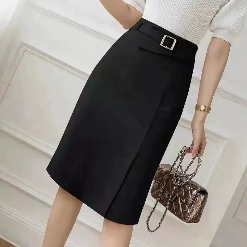 Women's High Waist Split Knee Length Midi Bodycon Pencil Skirt, Elegant Suit, Business Work Skirt, Office Ladies Skirts