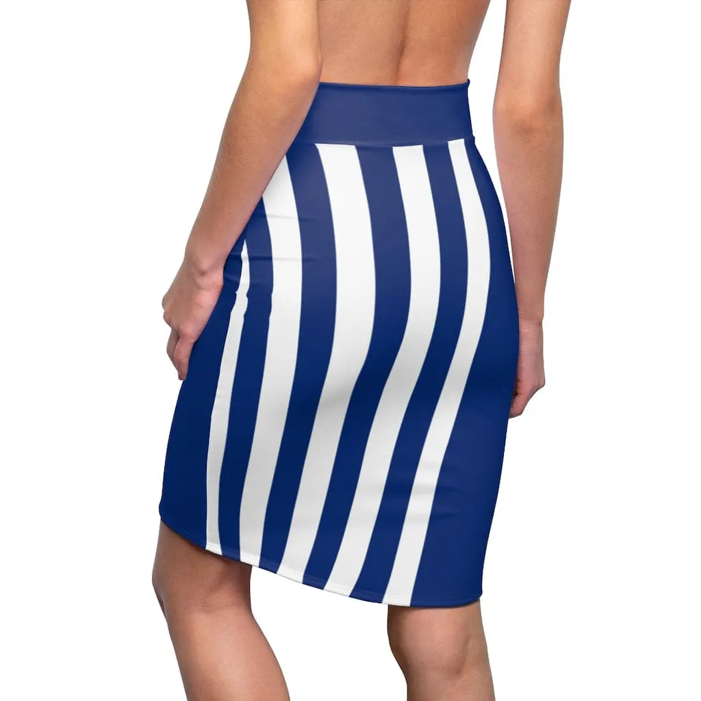 Women's Pencil Skirt Blue/white Stripe - Stretch Mini