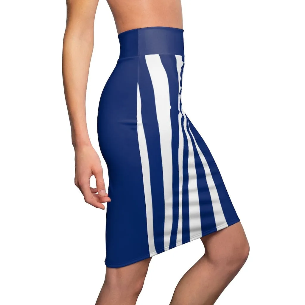 Women's Pencil Skirt Blue/white Stripe - Stretch Mini