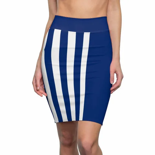Women's Pencil Skirt Blue/white Stripe - Stretch Mini