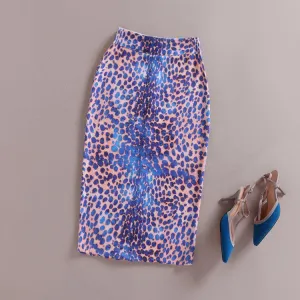 Womens Pencil Stretch Skirts Bodycon Office Vintage Leopard/Scale Print High Waist Bodycon Tube Midi Skirt