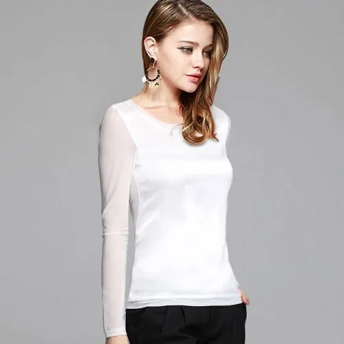 Women's shirts Blouses long sleeve formal chiffon blouses white black 9 color silk tops and tees slim Y046