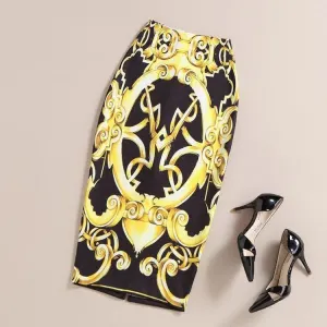 Women's Skirt Summer Fashion High Waist Bodycon Pencil Skirt Vintage Totem Print Skirts Women