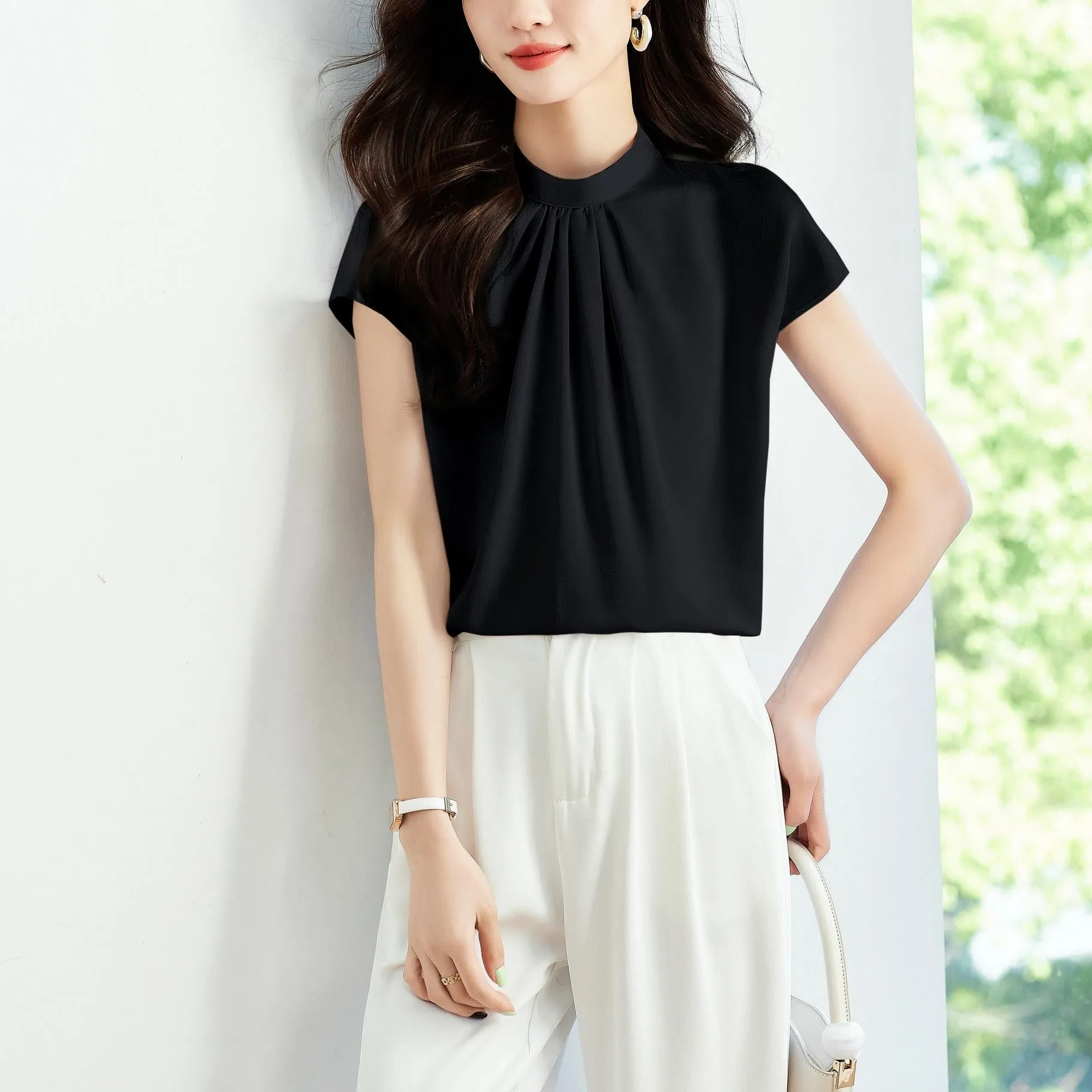 Women's Slinky Silk Blouse Featuring Pleated Details