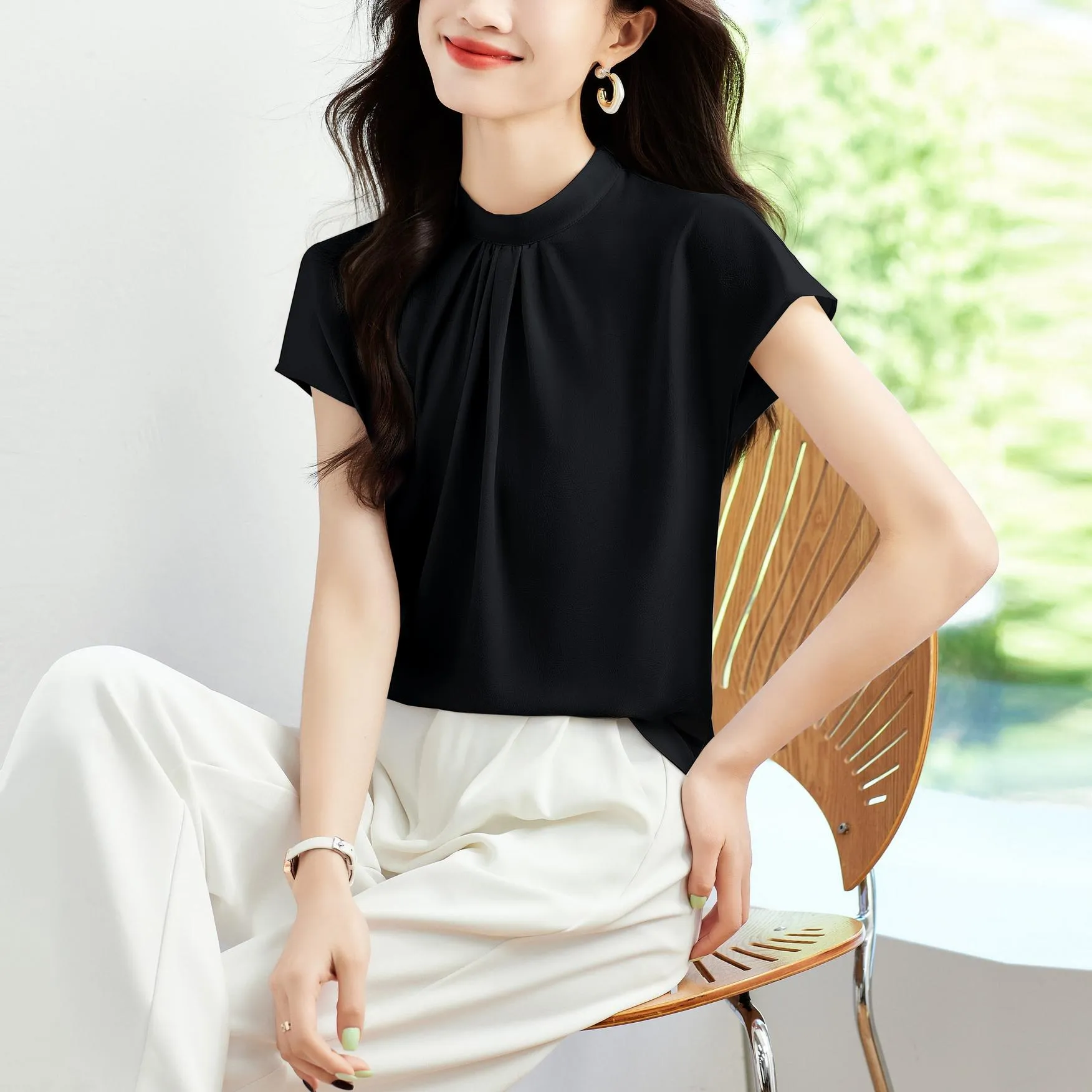 Women's Slinky Silk Blouse Featuring Pleated Details
