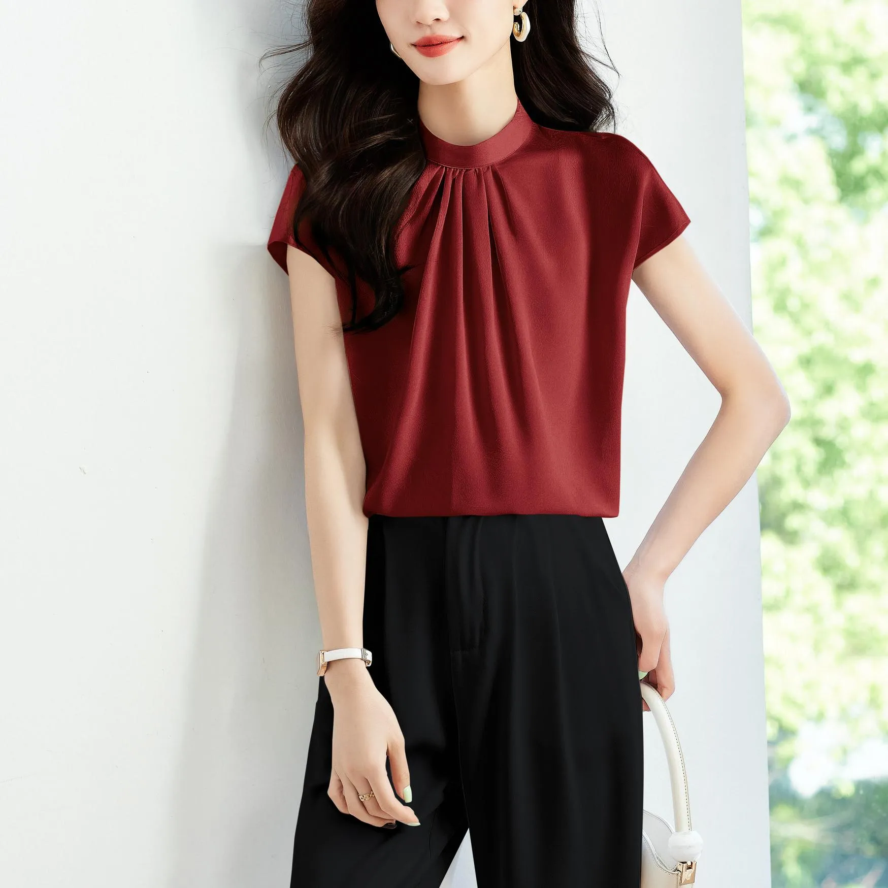Women's Slinky Silk Blouse Featuring Pleated Details