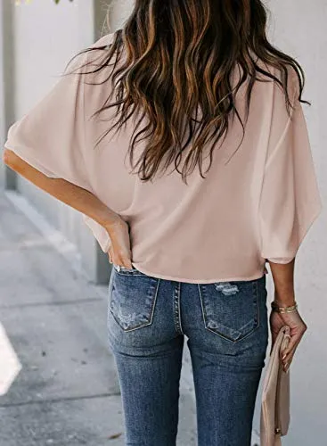 Wrap V Neck Draped Front Blouse