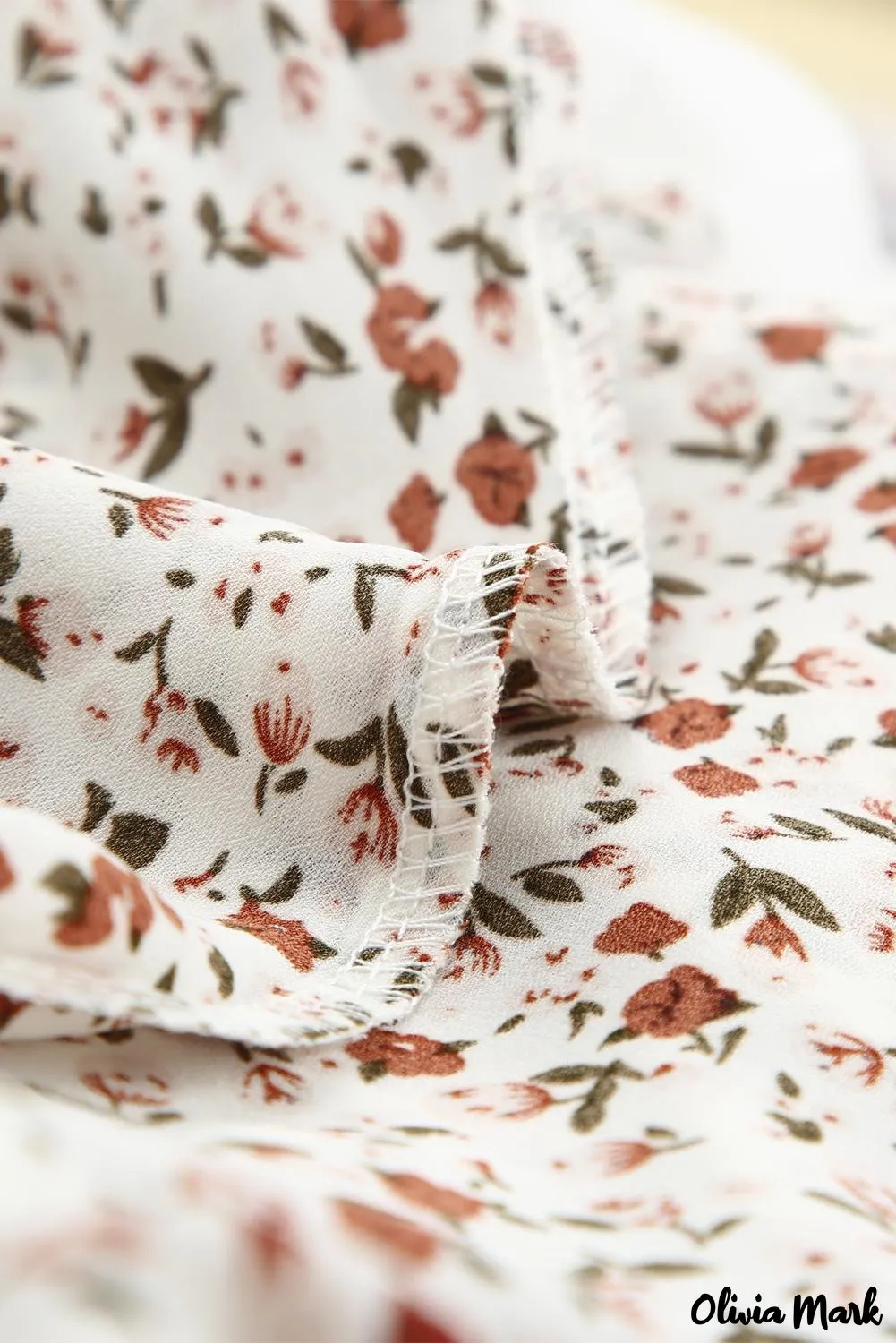Xieyinshe - Brown Floral Ruffle Long Sleeve Blouse