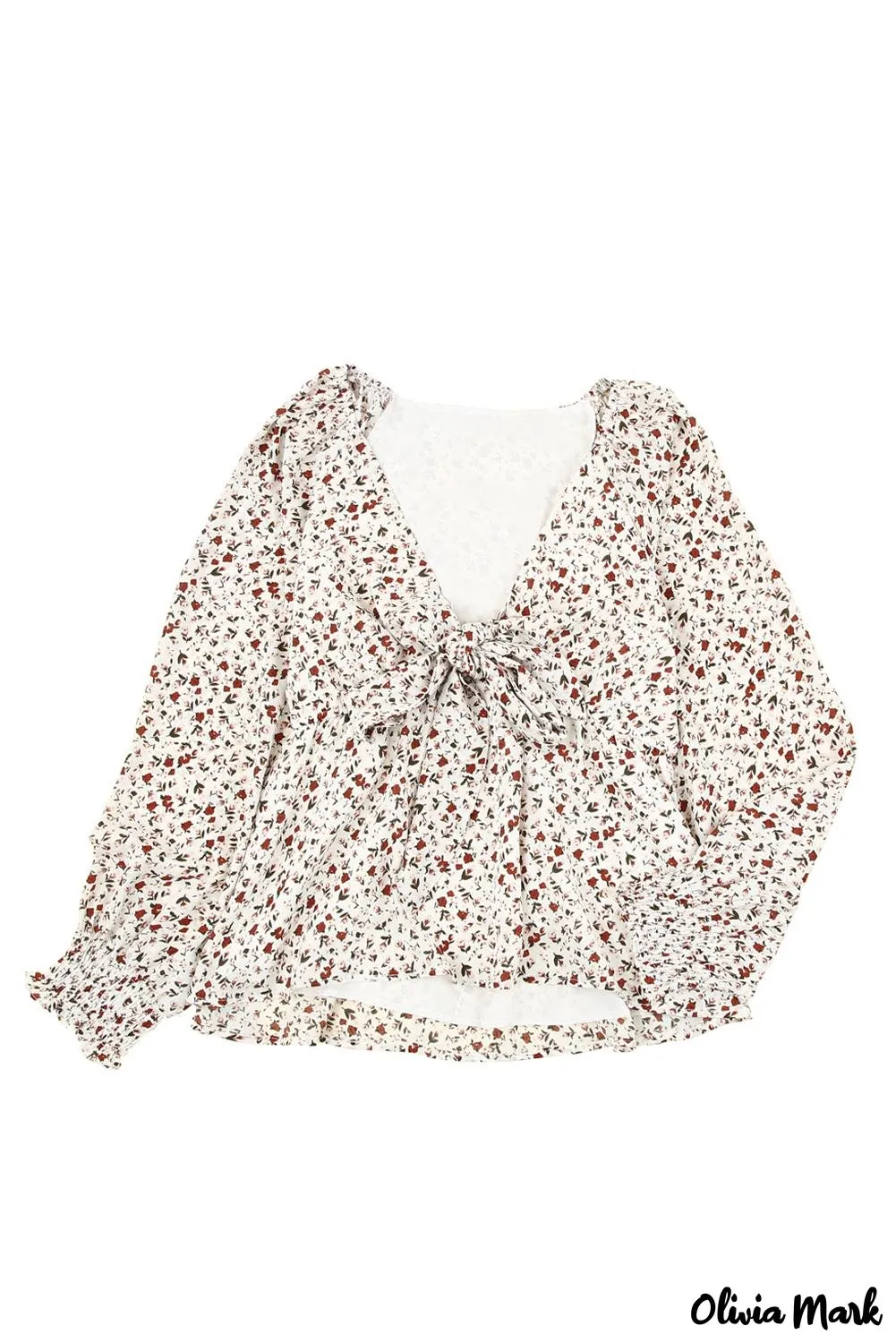 Xieyinshe - Brown Floral Ruffle Long Sleeve Blouse