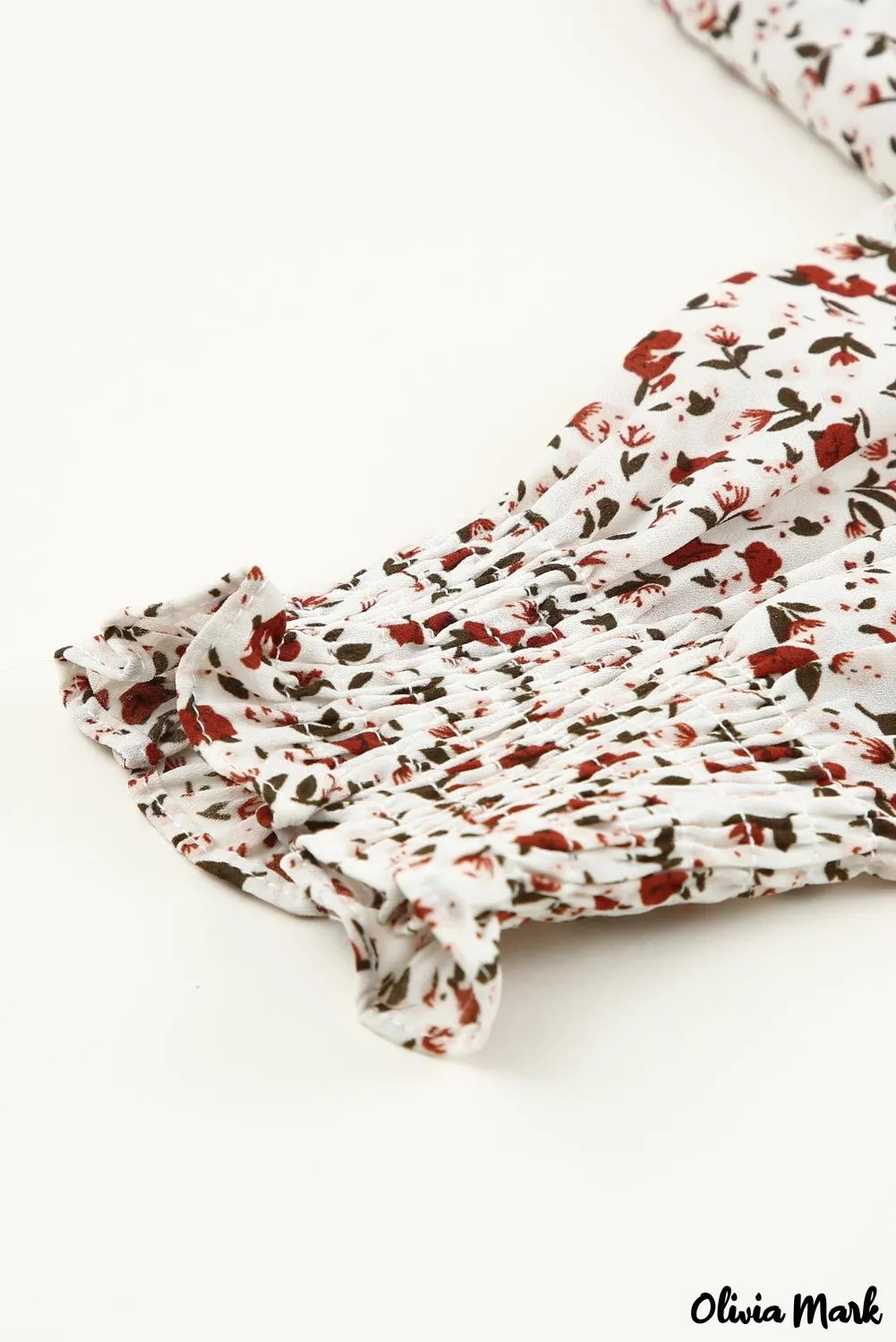 Xieyinshe - Brown Floral Ruffle Long Sleeve Blouse