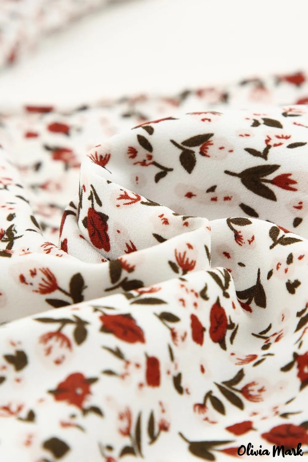 Xieyinshe - Brown Floral Ruffle Long Sleeve Blouse