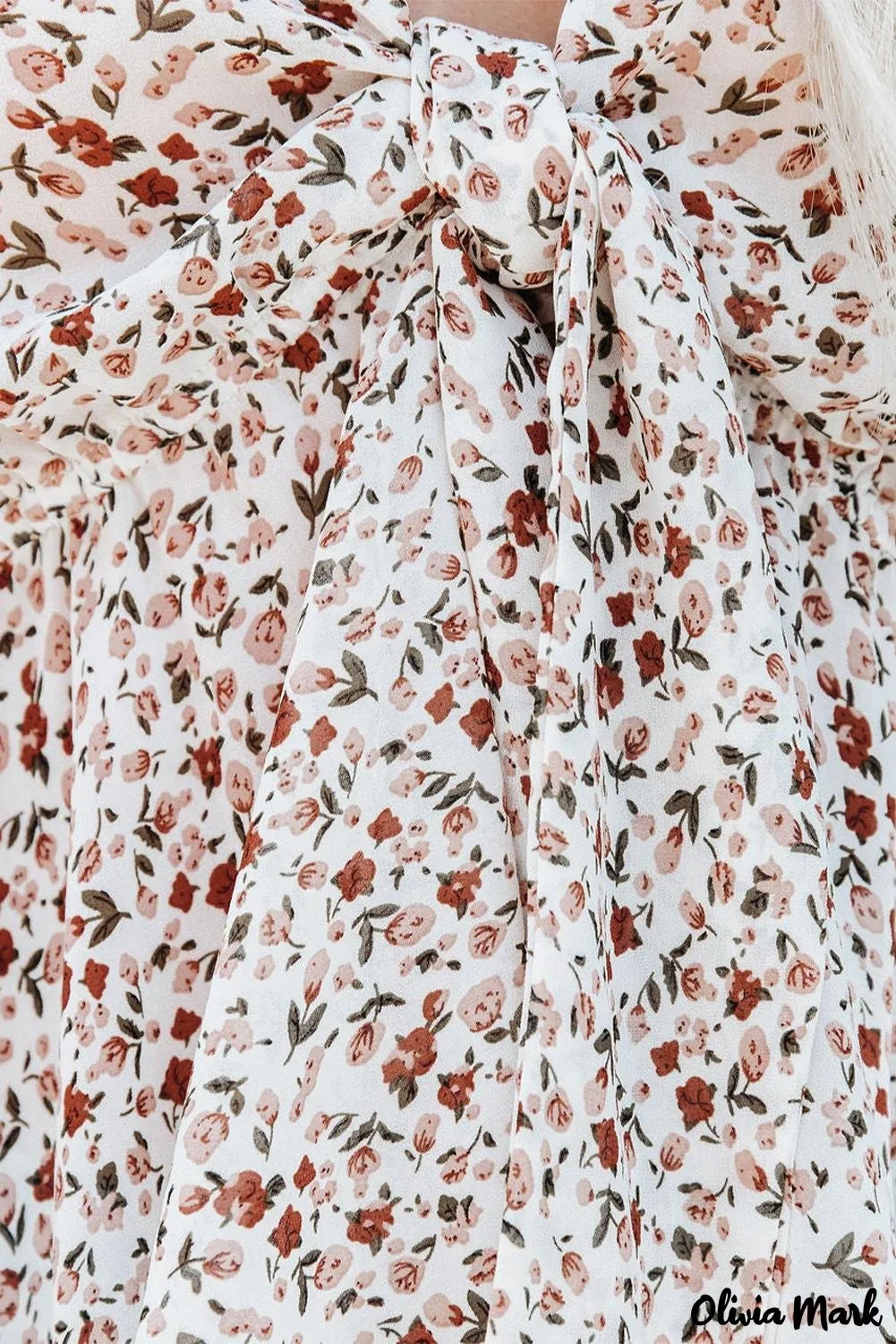 Xieyinshe - Brown Floral Ruffle Long Sleeve Blouse