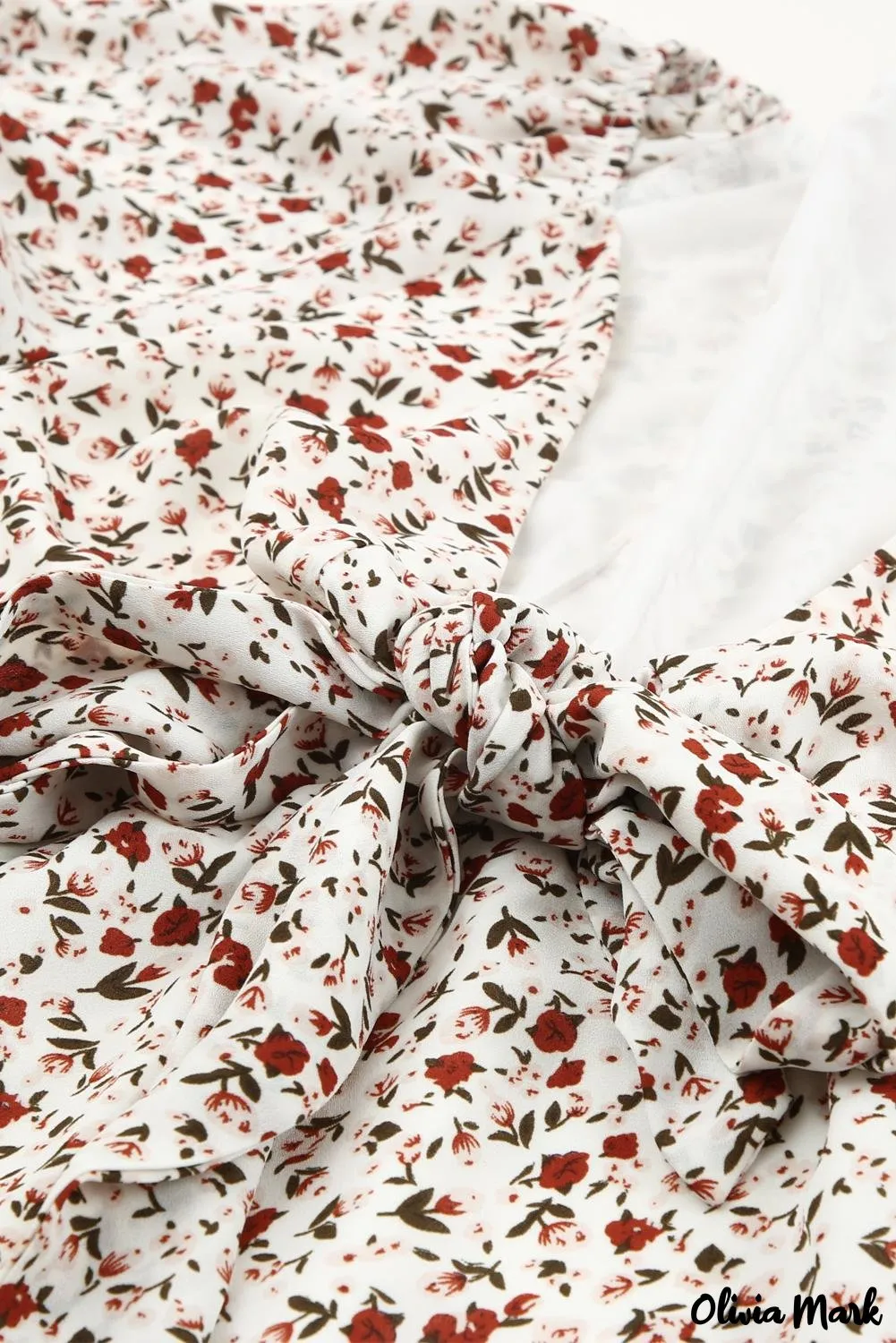 Xieyinshe - Brown Floral Ruffle Long Sleeve Blouse