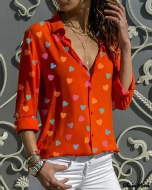 Xieyinshe - Heart Print Long Sleeve Shirt