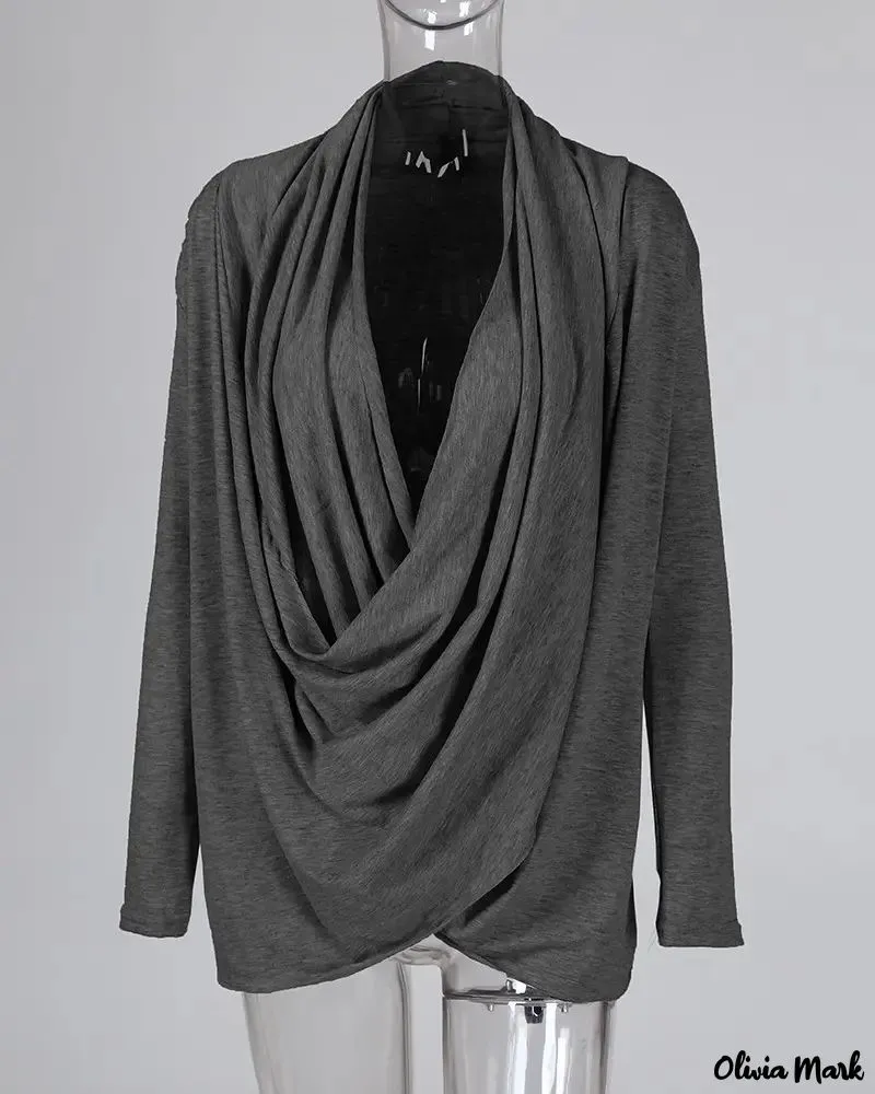 Xieyinshe - Plain draped blouse with long sleeves