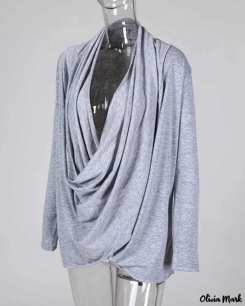 Xieyinshe - Plain draped blouse with long sleeves
