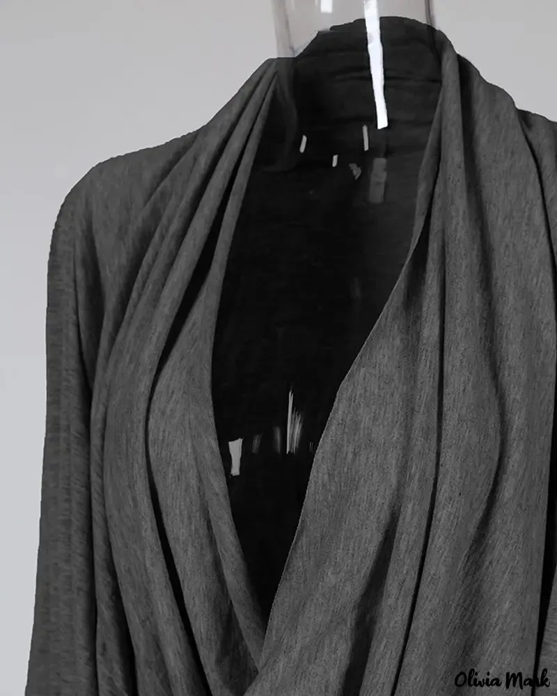 Xieyinshe - Plain draped blouse with long sleeves