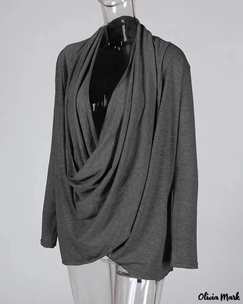 Xieyinshe - Plain draped blouse with long sleeves