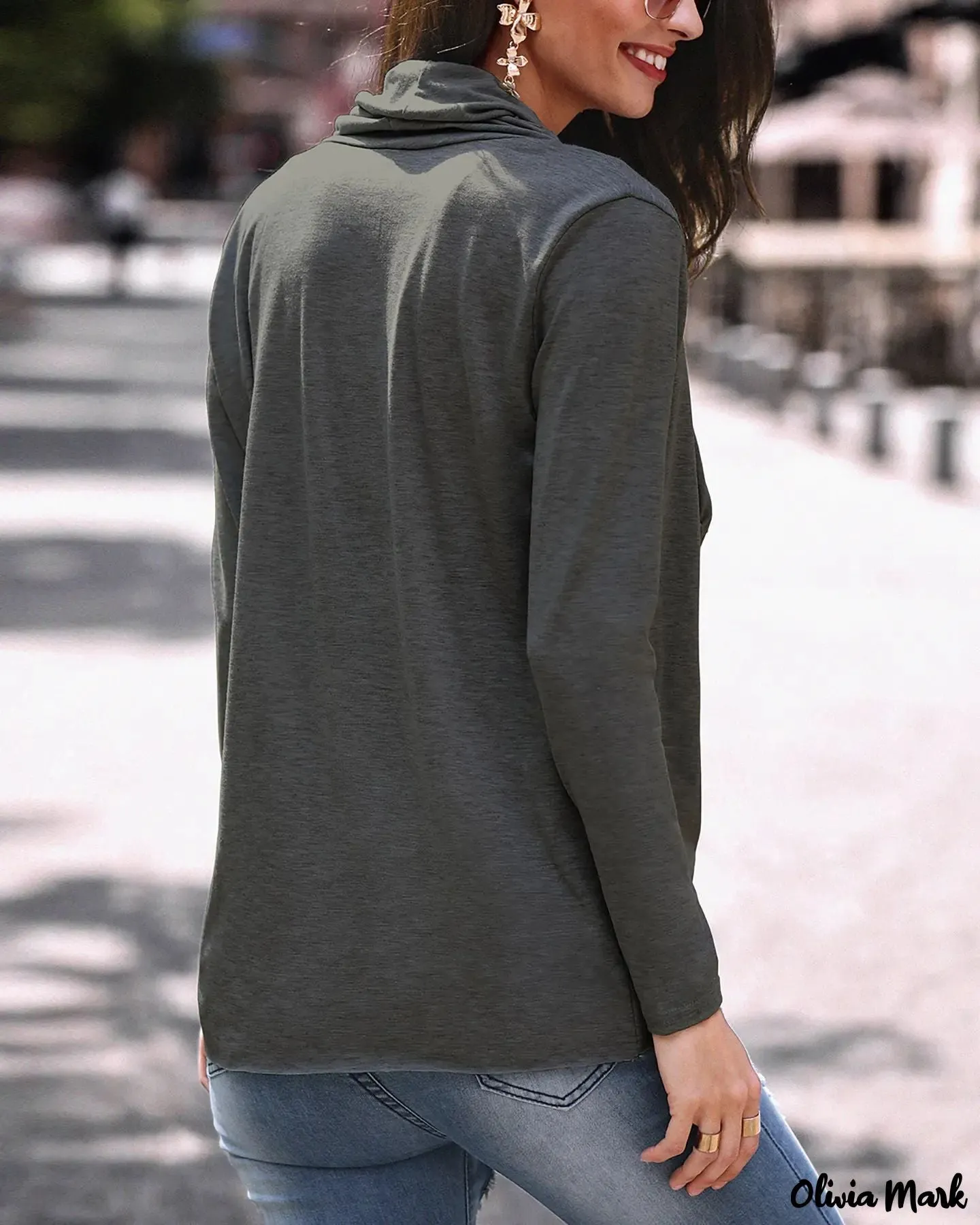 Xieyinshe - Plain draped blouse with long sleeves