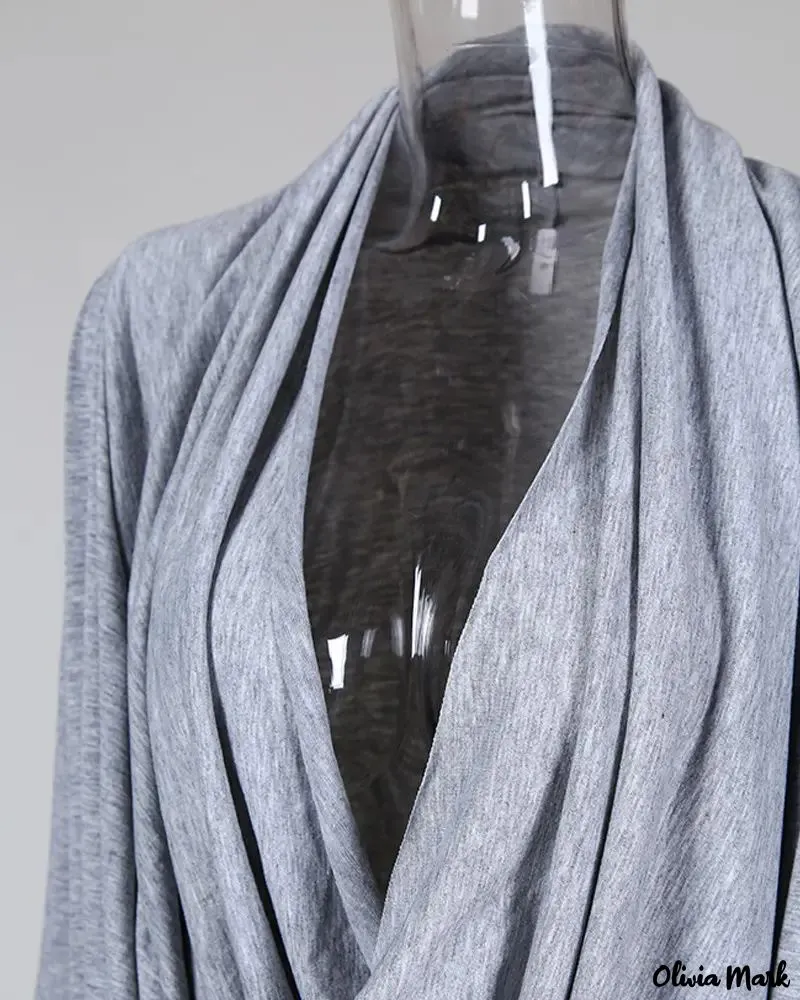 Xieyinshe - Plain draped blouse with long sleeves