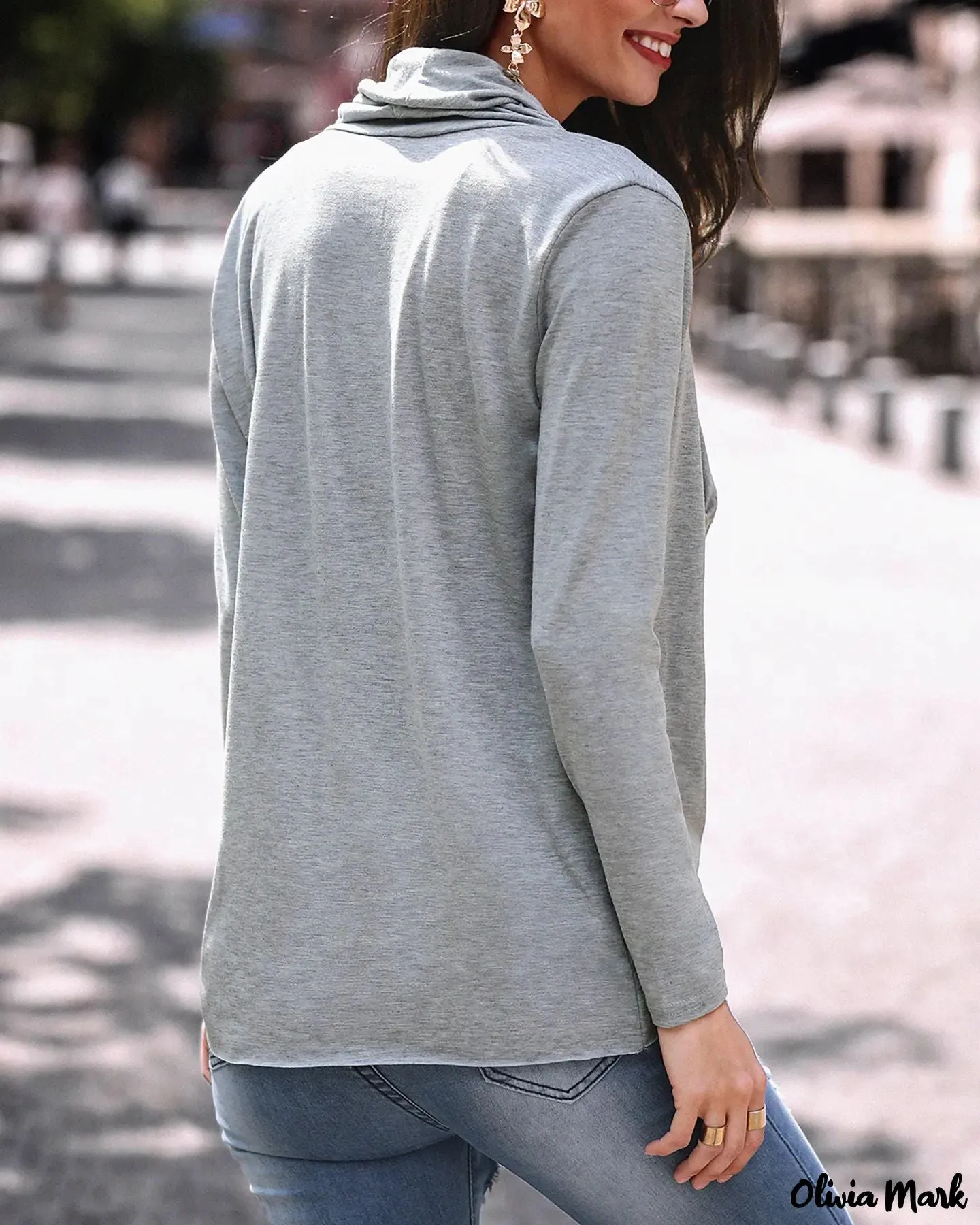 Xieyinshe - Plain draped blouse with long sleeves