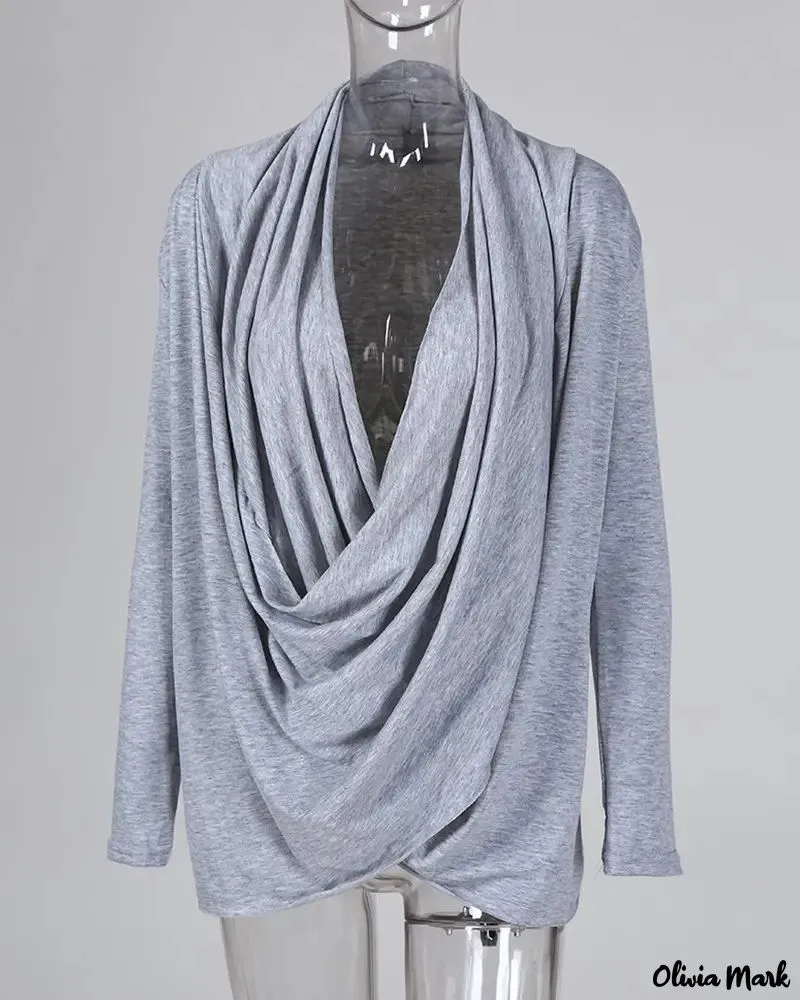 Xieyinshe - Plain draped blouse with long sleeves