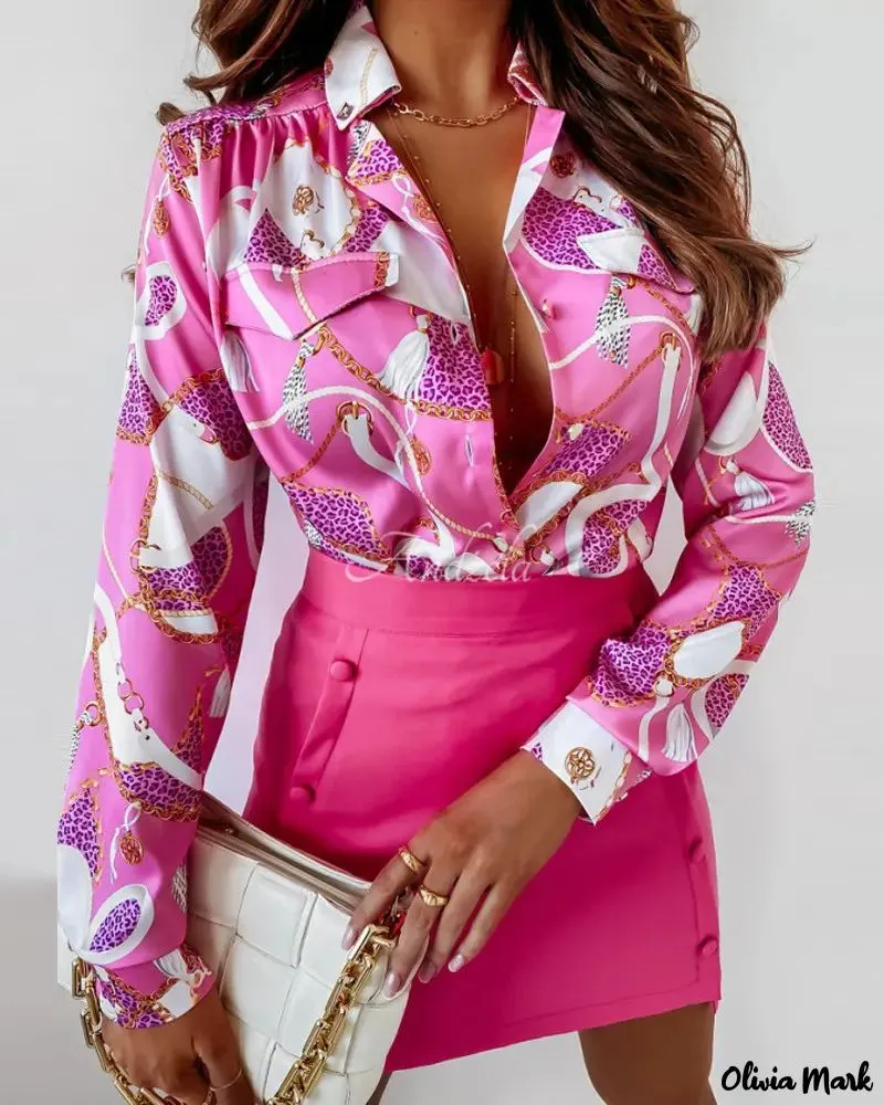 Xieyinshe - Sash Chain Print Long Sleeve Button Down Shirt