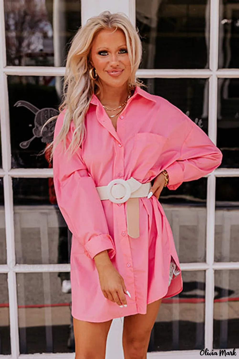 Xieyinshe - Solid Long Sleeve Oversized Tunic Shirt
