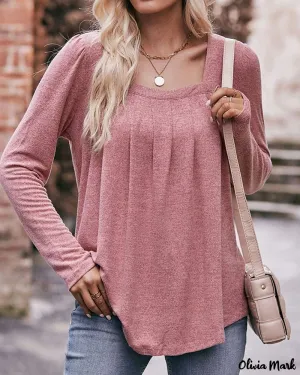 Xieyinshe - Square Neck Ruched Long Sleeve Top