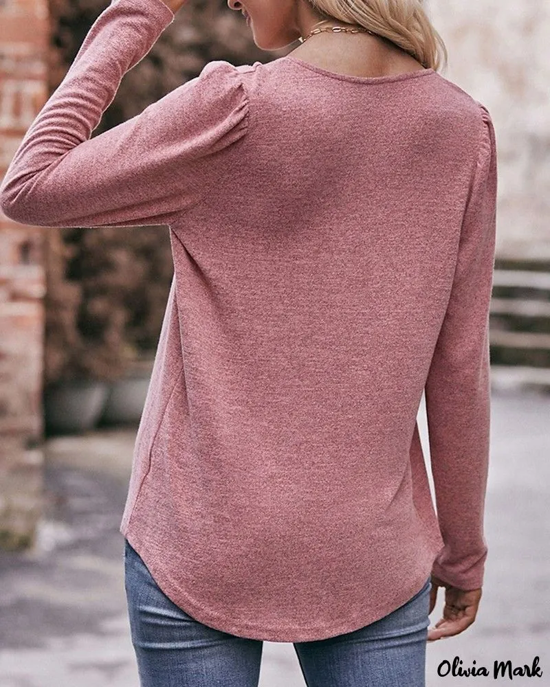 Xieyinshe - Square Neck Ruched Long Sleeve Top