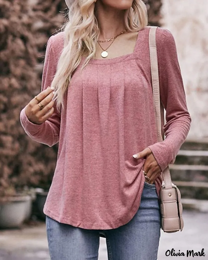 Xieyinshe - Square Neck Ruched Long Sleeve Top
