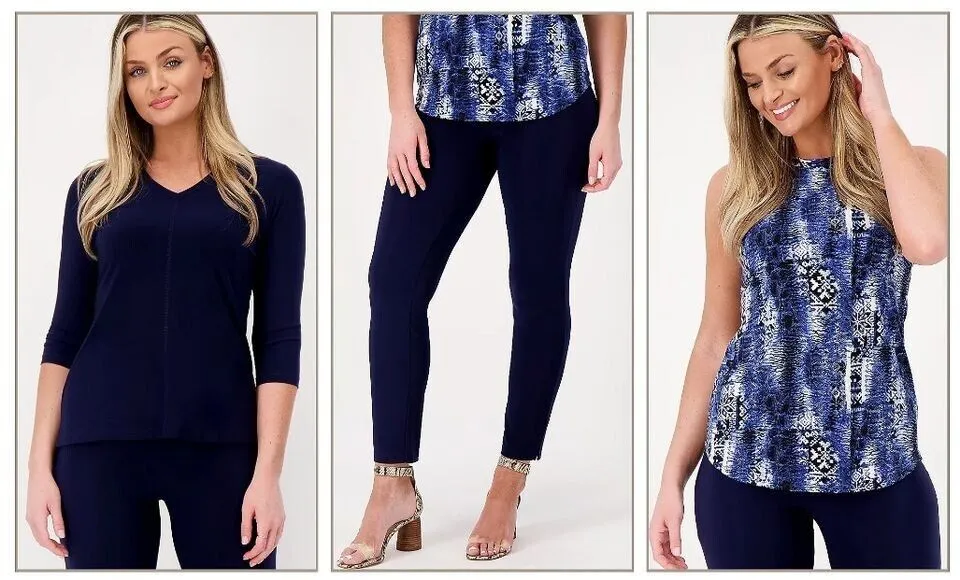 XXS NAVY A518207 Attitudes by Renee Petite Como Jersey 3Pc tunic, tank, and pant